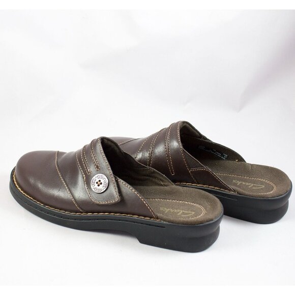 Clarks Womens Patty Beli Brown Leather Slip-On Clogs Mules Size 7M Shoes - Picture 5 of 8
